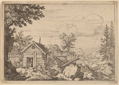 小屋の戸口にいる二人の男、おそらくc。 16451656。 作： Allart van Everdingen