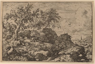 丘の上に座る二人の農民、おそらくc. 16451656。 作： Allart van Everdingen