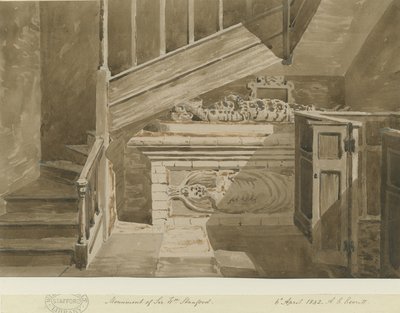ハンズワース-ウィリアムスタンフォード卿の記念碑：セピア画、1842年4月6日 作： Allen Edward Everitt
