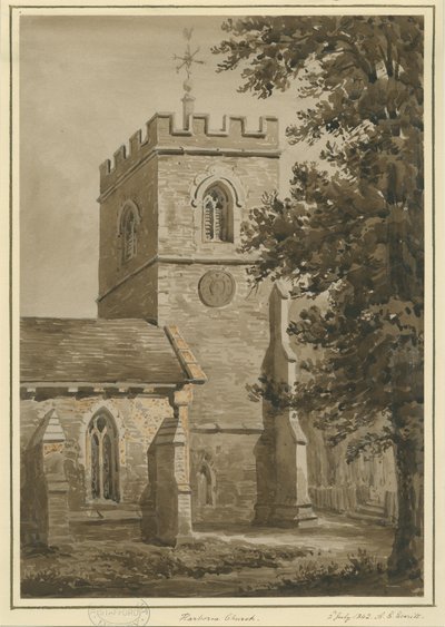 ハーバーン教会：赤いセピアの絵、1842年7月2日 作： Allen Edward Everitt