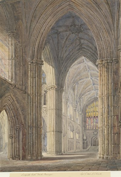 リッチフィールド大聖堂-北トランセプトの内部：水彩画、1842年9月7日 作： Allen Edward Everitt
