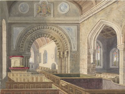 ロンドン教会の内部：水彩画、nd [c 1842] 作： Allen Edward Everitt