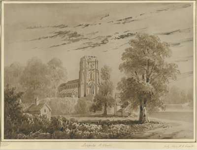 リッチフィールド-セント・チャド教会：赤のセピア画、1842年7月（図面 作： Allen Edward Everitt