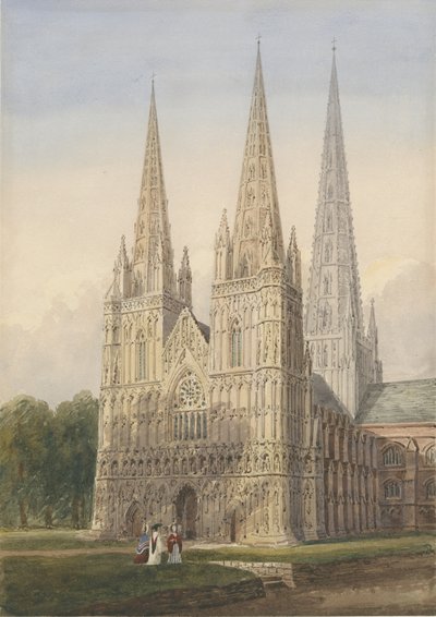 リッチフィールド大聖堂-ウエストフロント：水彩画、ND [1842年9月6日] 作： Allen Edward Everitt