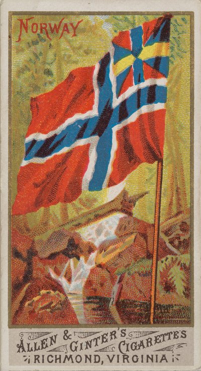 Flags of All Nationsのノルウェー、シリーズ1 N9 for Allen＆Ginter Cigarettes Brands、1887。 作： Allen and Ginter