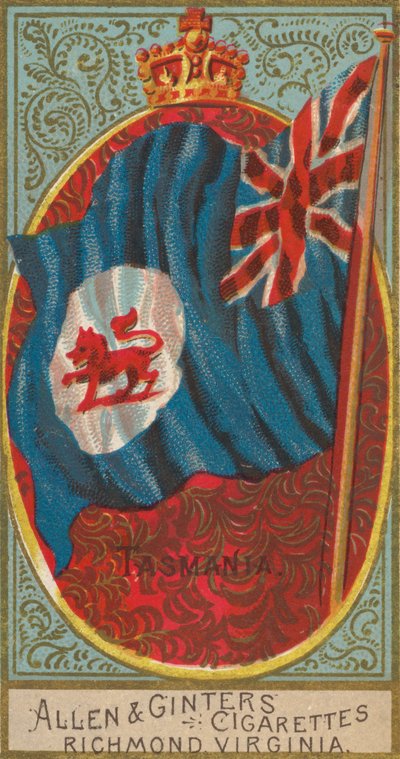 タスマニア、Flags of All Nations、シリーズ 2 N10 for Allen & Ginter Cigarettes Brands、...、1890 年。 作： Allen and Ginter