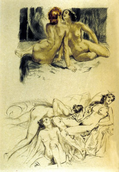 フランスの詩人シャルル・ボードレール(1821-1867)の「悪の華」の「忌むべき女」の挿絵。 Almery Lobel-Riche (Lobel Riche) (1880-1950) によるエッチング。 20世紀 作： Almery Lobel Riche