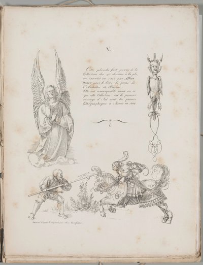 リトグラフの芸術：デューラーの祈祷書からの3つのデザイン、プレートV 作： Alois Senefelder
