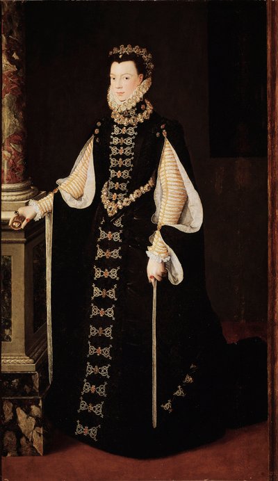 フランス王妃エリザベート（1545-1568）またはスペイン王妃ヴァロワ家のイザベルの肖像 アロンソ・サンチェス・コエロ（1531-1588）による絵画。1568年頃。マドリードプラド美術館 作： Alonso Sánchez Coello
