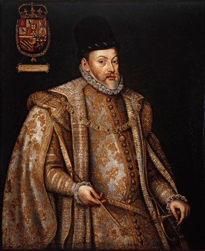フィリップ 2 世の肖像 1527-1598 年、スペインとポルトガルの王、16 世紀後半。 作： Alonso Sánchez Coello