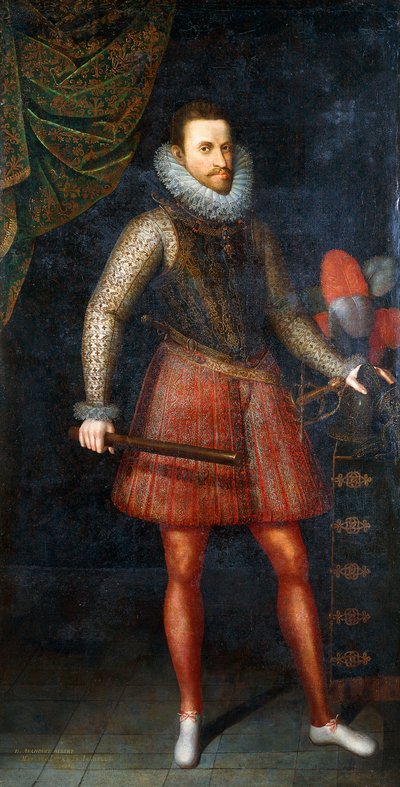 1593年にバトンを持って全身を立っているアルバート大公の肖像 作： Alonso Sánchez Coello
