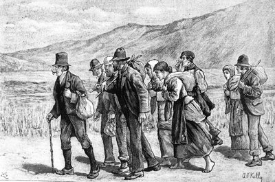 1881年にイギリスに向かうアイルランドの収穫業者 作： Aloysius O