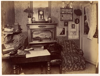 ベルトラン未亡人の殺人...犯行後の楽屋の様子 作： Alphonse Bertillon