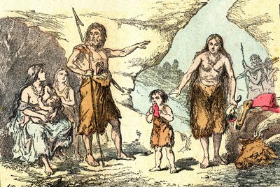 トナカイ（先史時代）の家族：自然創造と生物。A.デマールを描く。1885 作： Alphonse Demarle