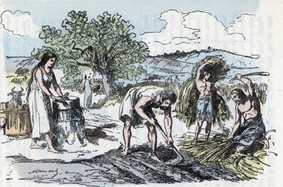 Daily life in Prehistory: scene of agricultural work in the age of iron Engraving from “” La nature et l