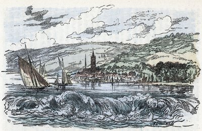 View of the mascaret of the Seine to Caudebec-en-Caux (Caudebec en Caux) in the Seine Maritime, Normandie (the Tidal bore of Seine river a Caudebec en Caux, Normandy) Engraving from “” La nature et l