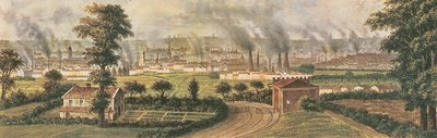 ロペ・ヒルから見たリーズ、1840年頃（カラーリトグラフ 作： Alphonse Douseau