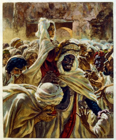 アラブの生活風景「蜃気楼」よりディネによるイラスト。1906.Mirages, Scenes De La Vie Arab』はエティエンヌ・ディネの挿絵、シルマン・ベン・イブラヒム・バマーの解説。ナスレディーヌ・ディネはアルフォンス＝エティエンヌ・ディネ（1861-1929）として生まれた。 作： Alphonse Etienne Dinet