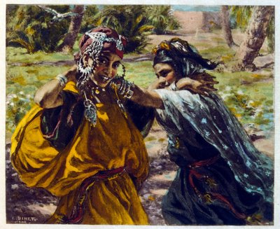 アラブの生活風景「蜃気楼」よりディネによるイラスト。1906.Mirages, Scenes De La Vie Arab』はエティエンヌ・ディネの挿絵、シルマン・ベン・イブラヒム・バマーの解説。ナスレディーヌ・ディネはアルフォンス＝エティエンヌ・ディネ（1861-1929）として生まれた。 作： Alphonse Etienne Dinet