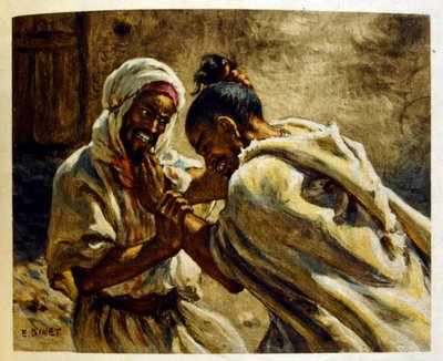 「Mirages」Scenes of Arab life の Dinet によるイラスト。 1906年。ミラージュ、シーン・デ・ラ・ヴィ・アラブは、エティエンヌ・ディネットによってイラストが描かれ、シルマン・ベン・イブラヒム・バーマーによる解説が付けられました。 Nasreddine Dinet は、Alphonse-Étienne Dinet として生まれました。 (1861-1929) はフランスの東洋人でした 作： Alphonse Etienne Dinet