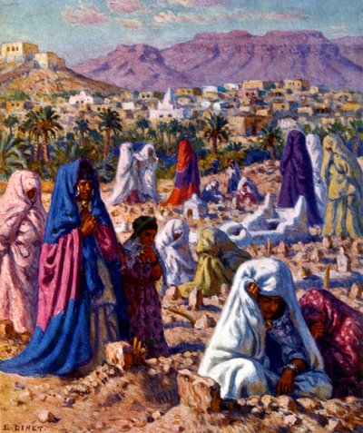 北アフリカのイスラム教徒墓地。 Nasreddine Dinet (Alphonse-Étienne Dinet) 著。 1861 1929. フランスのオリエンタリストの画家 1918 作： Alphonse Etienne Dinet