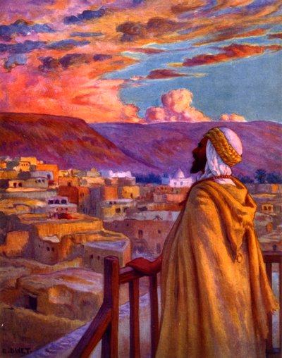 Muezzin calling the faithful to prayer at a village in the desert. by Nasreddine Dinet (Alphonse-Étienne Dinet). 1861  1929. a French orientalist painter 1918   1456203   ja       japanese Successfully Translated  Original: Interior of Winchester Cathedra 作： Alphonse Etienne Dinet