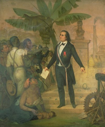 ジョセフ ナポレオン セバスチャン サルダ ガリガ (1808-77)、ラ レユニオンの奴隷解放令 作： Alphonse Garreau