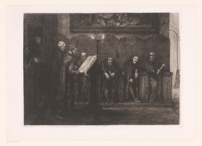 書見台を囲む 8 人の男性 Le lutrin (オブジェクトのタイトル) 作： Alphonse Legros