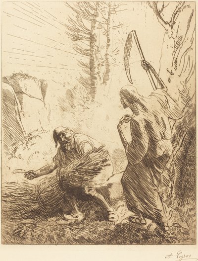 死と木こり、3 番目のプレート La mort et le bucheron。 作： Alphonse Legros