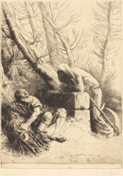 死と木こり、4 番目のプレート La mort et le bucheron。 作： Alphonse Legros
