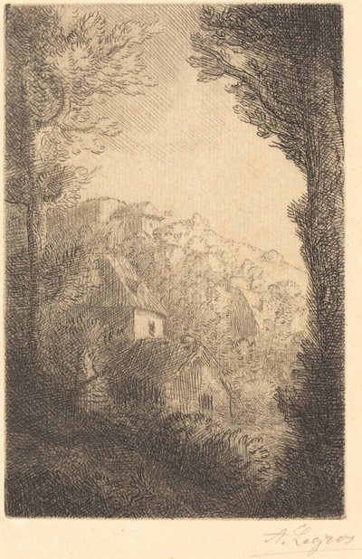 日光の丘の中腹にある農場 作： Alphonse Legros
