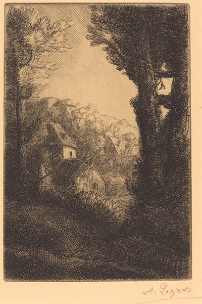 日光の丘の中腹にある農場 作： Alphonse Legros