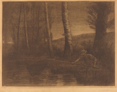 フープネットを持った漁師 ラ・ペッシュ・ア・ラ・トラブル。 作： Alphonse Legros