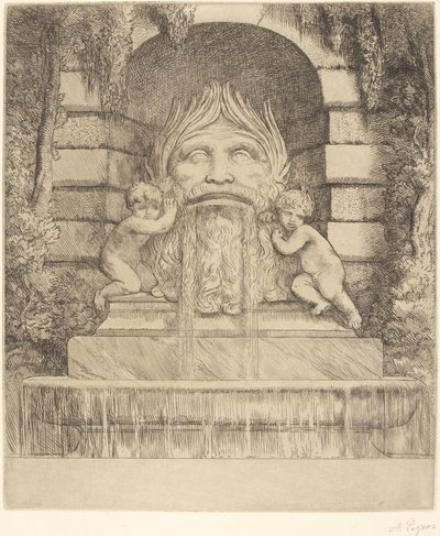 噴水：グロテスク、子供と水盤 作： Alphonse Legros