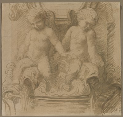 プッティ乗馬イルカの噴水、後半1800年代。 作： Alphonse Legros