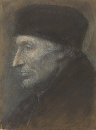 スカルキャップをかぶった男の頭。 作： Alphonse Legros