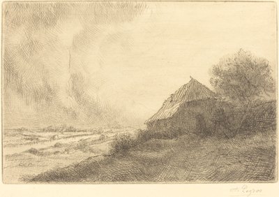 Hillside Masure sur la colline のあばら家。 作： Alphonse Legros