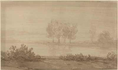 風景 - 川を越えた 4 本の木 作： Alphonse Legros