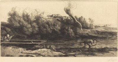 ボートのある風景、2 番目のプレート (Paysage au bateau) 作： Alphonse Legros