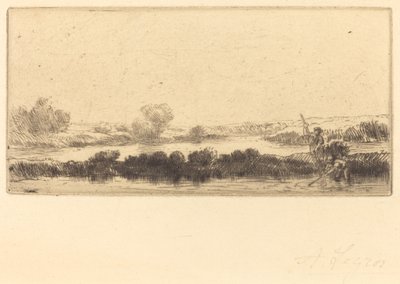 沼地の泥炭湿原のある風景 作： Alphonse Legros