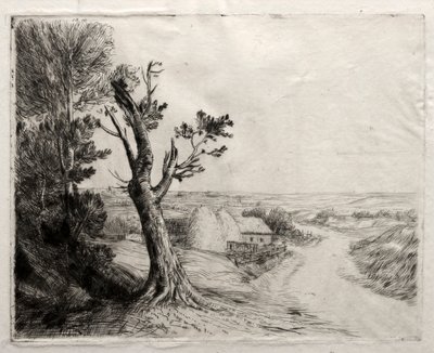 わら山のある風景。 作： Alphonse Legros