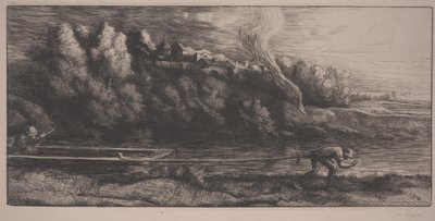 ボートのある風景（エッチング） 作： Alphonse Legros