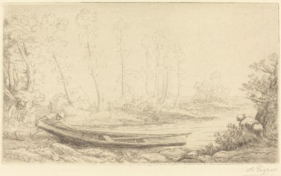 パントを持つ男、右の図 Pecheurs des Truites。 作： Alphonse Legros