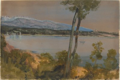 湖の向こうに見える山々。 作： Alphonse Legros