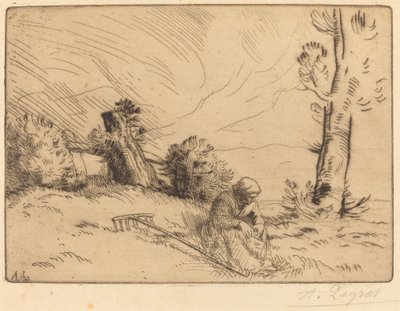 ヘッジに座っている農民の女性 ヘッジに座っている農民の女性。 作： Alphonse Legros