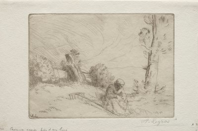 石垣の近くの農民 作： Alphonse Legros