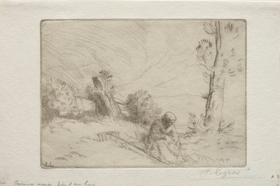 石垣の近くの農民。 作： Alphonse Legros