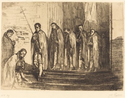 行列 教会を去る La sortie de la procession. 作： Alphonse Legros