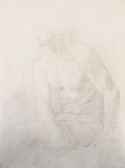 座った男性のヌード（紙に茶チョーク） 作： Alphonse Legros