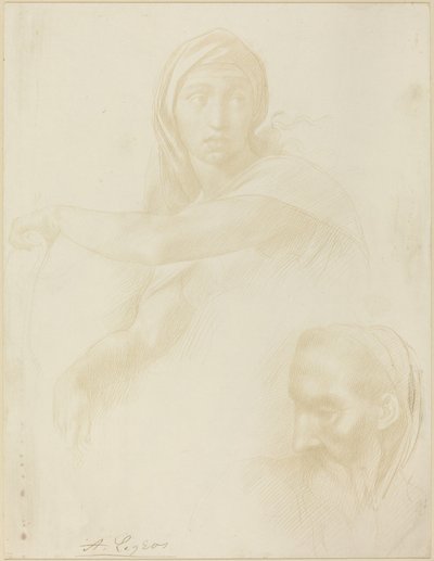 男の頭であるデルフォイのシビルの研究。 作： Alphonse Legros